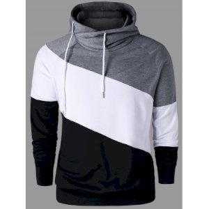 Color Block Raglan Sleeve Drawstring Neck Hoodie