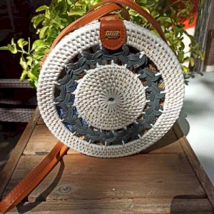 Handmade Straw Mesh Woven Reed Mesh Woven Bag Bamboo White